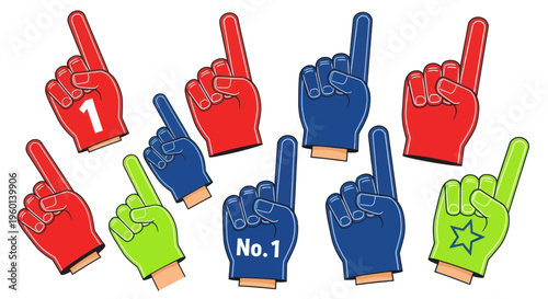 Collection of Colorful Foam Fingers Showing Number 1 and Star