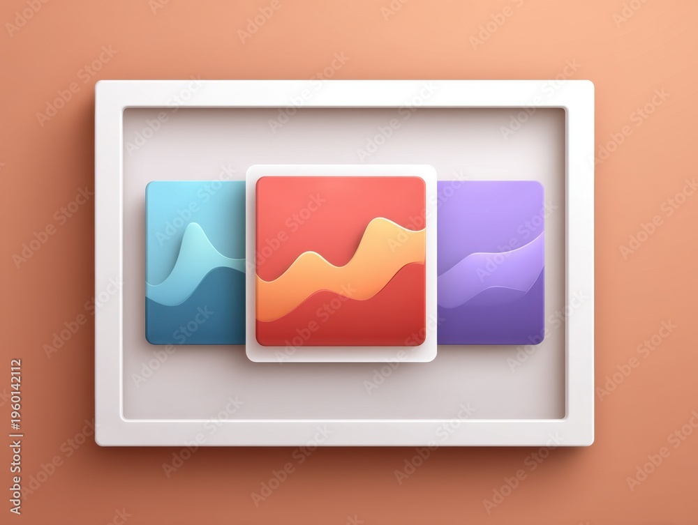 Fototapeta premium Colorful Abstract Geometric Shapes in a Modern Frame on Warm Background for Digital Art and Design Projects