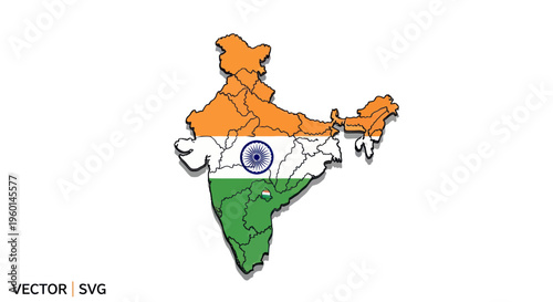 India Map with Flag Colors and Ashoka Chakra, National Symbol