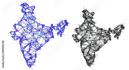 Abstract Network Map of India - Digital Connectivity and Global Connection