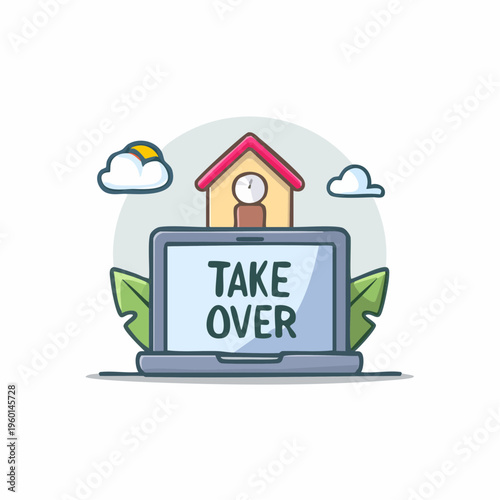 Home Takeover Concept Depicted on Laptop Screen with House Icon
