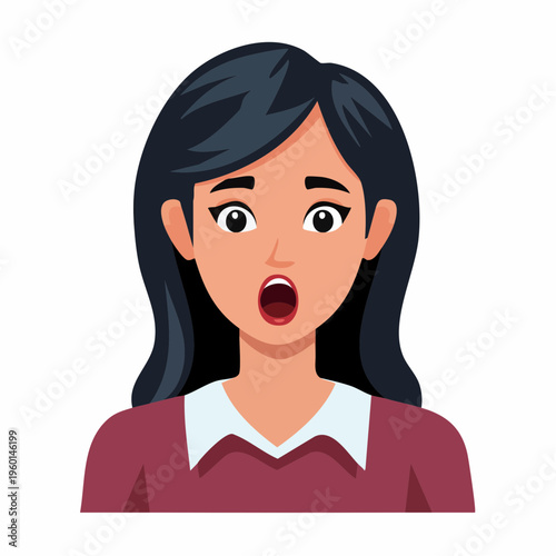 Cartoon illustration of a surprised woman with open mouth, shocked expression