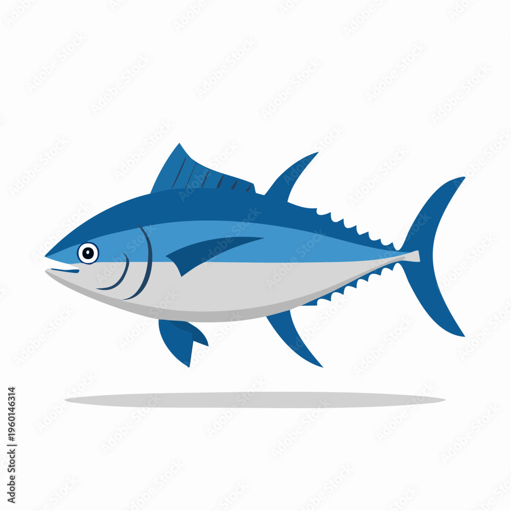 Fototapeta premium Cartoon illustration of a blue tuna fish, aquatic animal