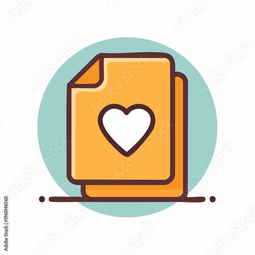 Illustration of paper documents with a heart shape inside a circle