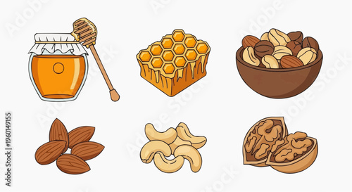 A delightful assortment of honey and nuts arranged with artistic flair