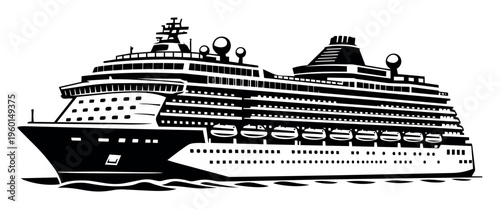 Large modern cruise ship sailing on ocean waves, illustrating marine transport, voyage, recreation, and holiday tourism