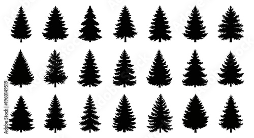Collection of Black Silhouette Christmas Trees Vector Icons