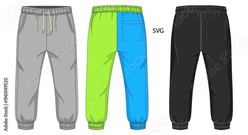 Children's Joggers Fashion Design Mockup, Three Pairs of Sweatpants