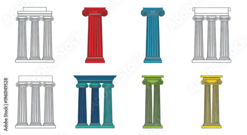 Colorful Ancient Greek Columns Set - Architectural Elements