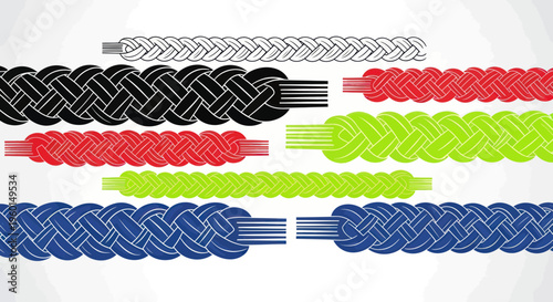 Colorful Braided Ropes Collection, Intertwined Strands, Strong Knots, Graphic Design Elements