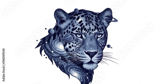 Cosmic Leopard Head - Galaxy and Stars Fantasy Portrait