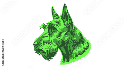 Green Scottish Terrier Head Profile - Vector Illustration