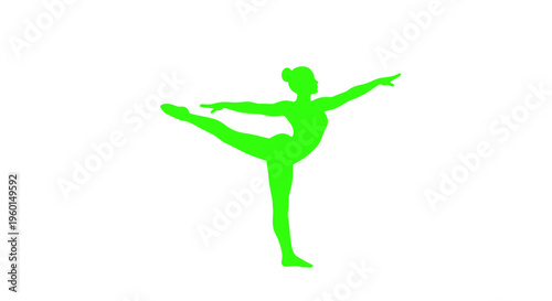 Green Silhouette Dancer Performing Ballet Pose on White Background