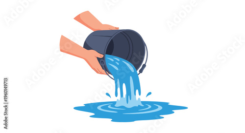 Hands pouring water from bucket, illustrating simple and effective way to remove mosquito breeding sites.