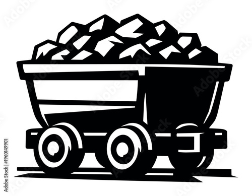Mining cart filled with coal, representing energy resources, extraction, industry, and fossil fuel exploration