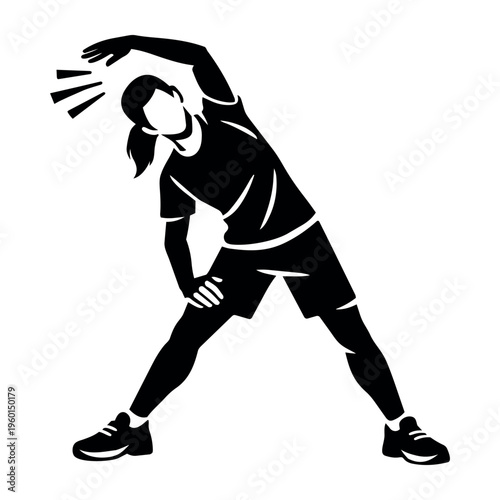 Woman athlete silhouette stretching side body showing flexibility and active lifestyle. Fitness workout, healthy wellness concept