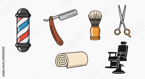 Vintage barber shop tools and equipment illustration. A classic scene featuring iconic barber shop tools, perfect for vintage styling