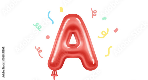 Red Balloon Letter A with Confetti - Celebration, Alphabet, Party