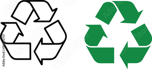 recycling symbol outlined and filled triangle arrows vector set for ui