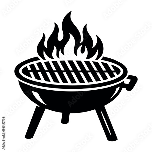 Icon of a barbecue grill with flames, ideal for symbolizing outdoor grilling, summer vibes, and al fresco dining themes