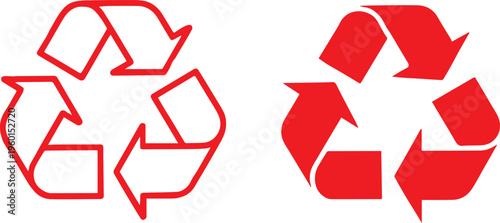 recycling symbol outline and solid red vector icons set for web uses