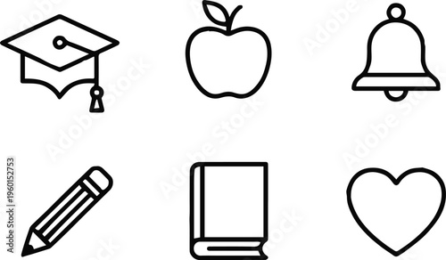 education symbol pack graduation cap apple bell pencil book heart reading