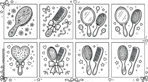 Decorative hairbrushes and combs with bows and hearts