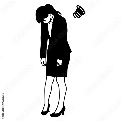 落ち込んでうなだれる女性のシルエットイラスト