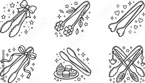 Decorated kitchen tongs with bows flowers and sweets