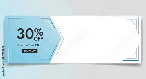 Discount banner with 30 percent off limited time offer for shopping now