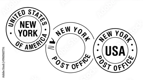 New York post office stamps and seals on white background  postal service symbols