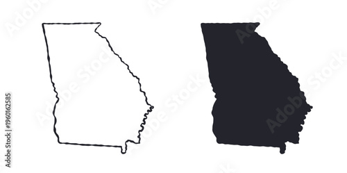 Georgia USA state map silhouette and outline map. Vector shapes of us state, isolated on white. Perfect for infographics, geography design, education, and maps.