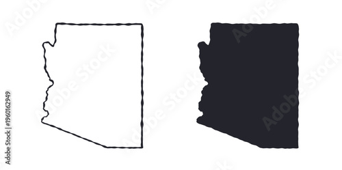 Arizona USA state map silhouette and outline map. Vector shapes of us state, isolated on white. Perfect for infographics, geography design, education, and maps.