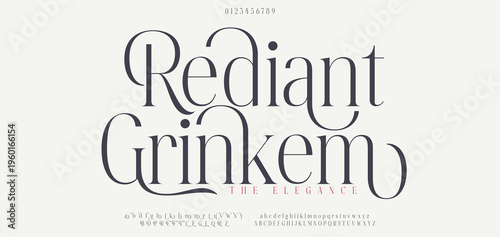 Rediant Grinkem Elegant alphabet beauty logo font. Classic beautiful Modern luxury Serif Letter Minimal Fashion. Typography decoration logotype fonts, wedding, logos. vector illustration