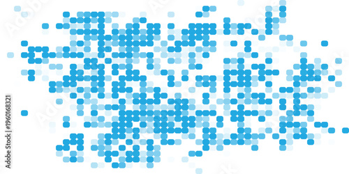 Blue pixel dispersion background with rising square particles looking like data cloud or bubbles