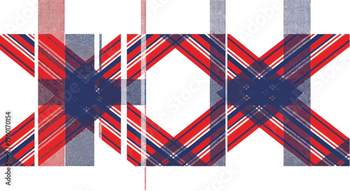 Abstract Plaid Pattern with Red, Blue, and White Geometric Shapes