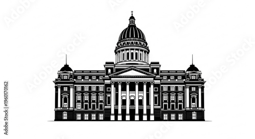 Grand neoclassical government building with a prominent dome, columns, and symmetrical architecture, symbolizing authority.