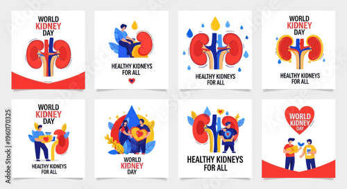 World Kidney Day Health Awareness Posters with Anatomical Kidneys and People