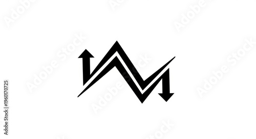 Abstract black and white vector graphic illustrating market volatility with upward and downward arrows, symbolizing financial trends, growth, decline, and dynamic business changes.