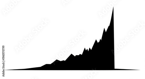 Black silhouette of a sharp, jagged line graph showing rapid growth and success, symbolizing progress and achievement.