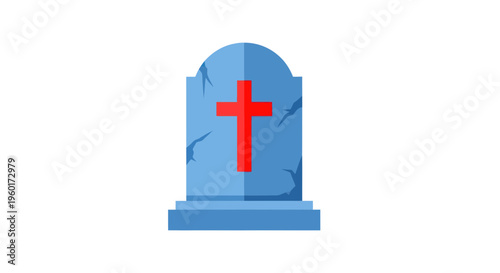 Christian Cross Gravestone Icon - Memorial Tombstone Flat Design
