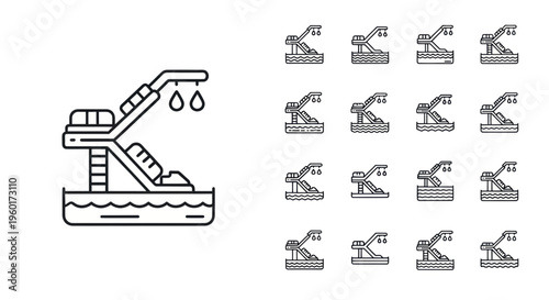 Water Slide Icon Set with Different Water Levels and Base Variations