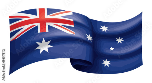 Waving Australian Flag with Contour Lines on Blue Background