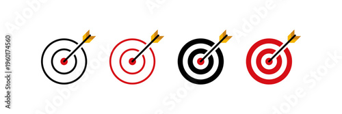 Target Icons with Arrow Hitting Bullseye Vector Illustration