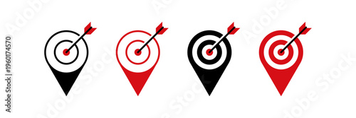Target Location Map Pin Icon Set with Arrows Illustration