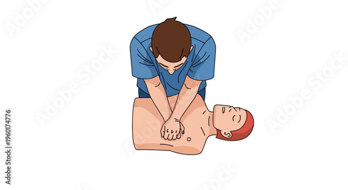Vector graphic illustrating a crucial CPR technique chest compressions on a training dummy, emphasizing emergency first aid and life-saving procedures