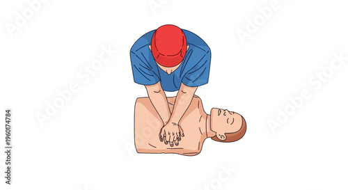 CPR Chest Compression Vector Illustration for Medical Training and Emergency Response Procedures