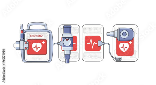 Vector Illustration of Defibrillator Pads and Equipment, Medical Emergency Device for Resuscitation and Cardiac Care