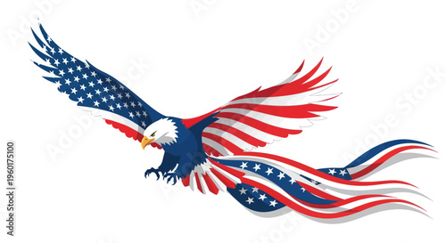 American Bald Eagle with US Flag Wings Flying