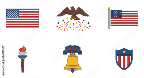 American Symbols Collection: Flag, Eagle, Liberty Bell, Torch, Shield
